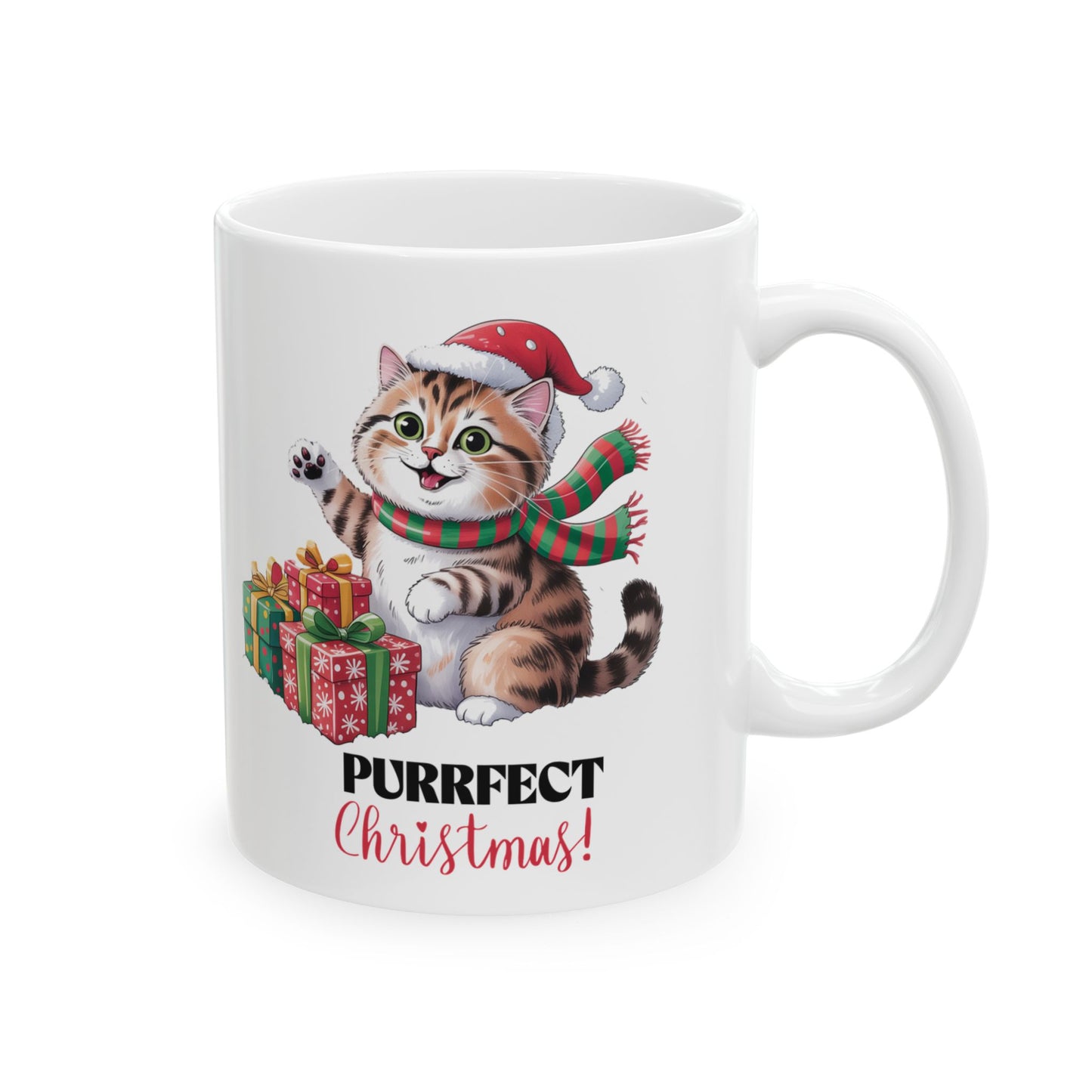 Cute Christmas Cat Ceramic Mug- 11 oz