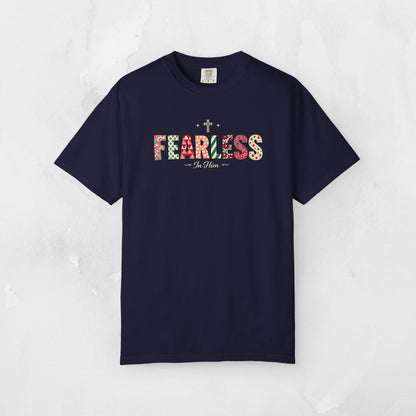Fearless In Him Tee — Faith-Based Word Art Tee for Christian Entrepreneurs