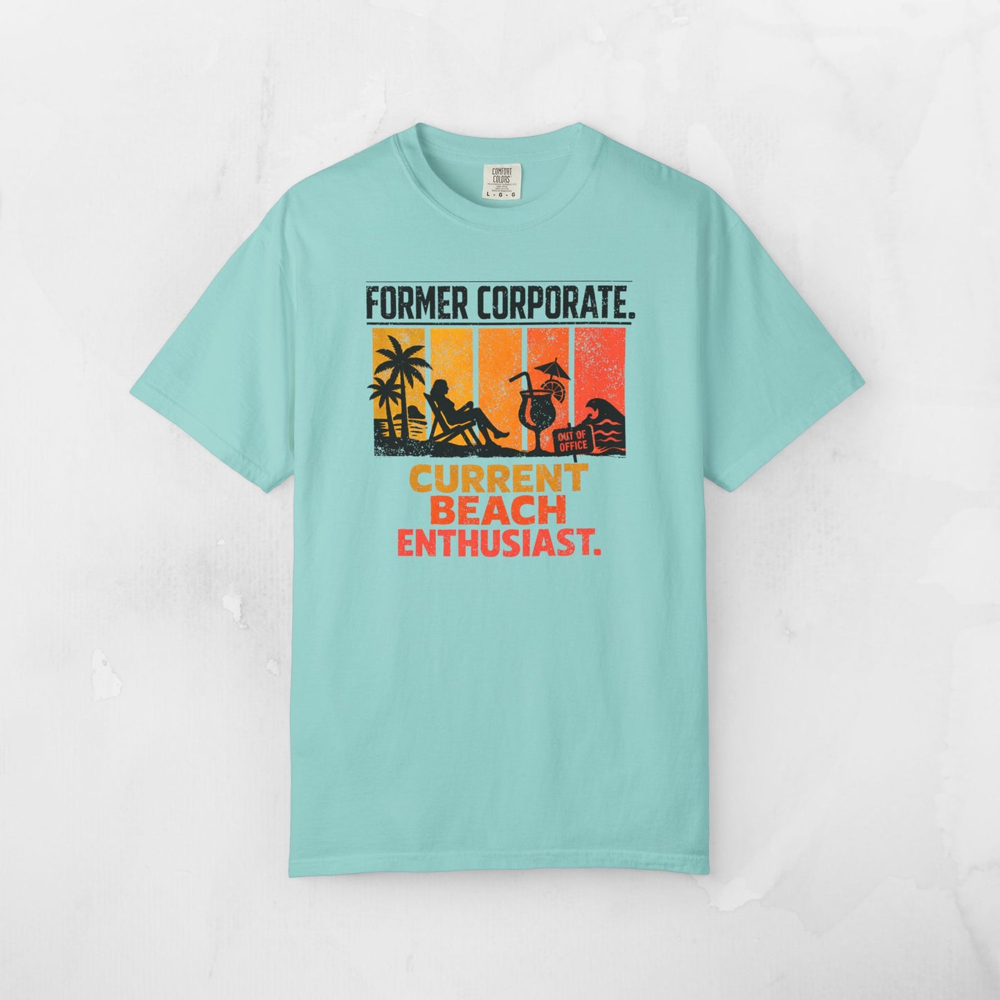 Former Corporate. Current Beach Enthusiast. Retro Sunset Stripe Graphic Tee