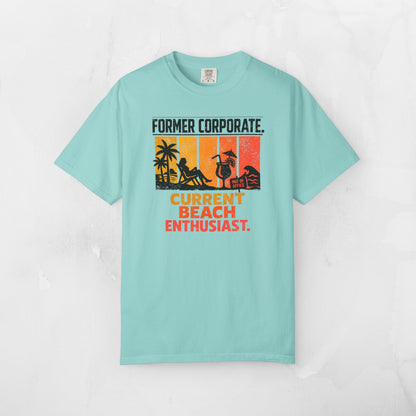 Former Corporate. Current Beach Enthusiast. Retro Sunset Stripe Graphic Tee