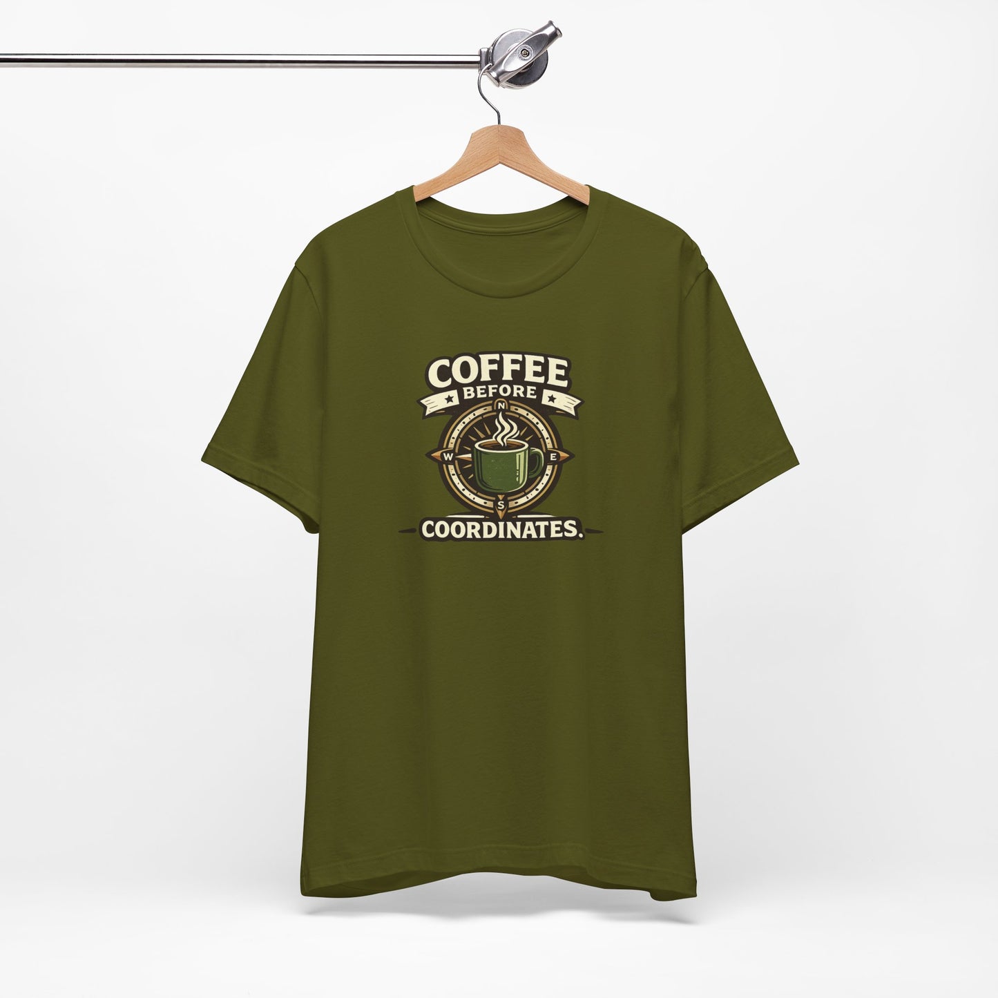 Coffee Before Coordinates T-Shirt — Funny Travel & Navigation Tee