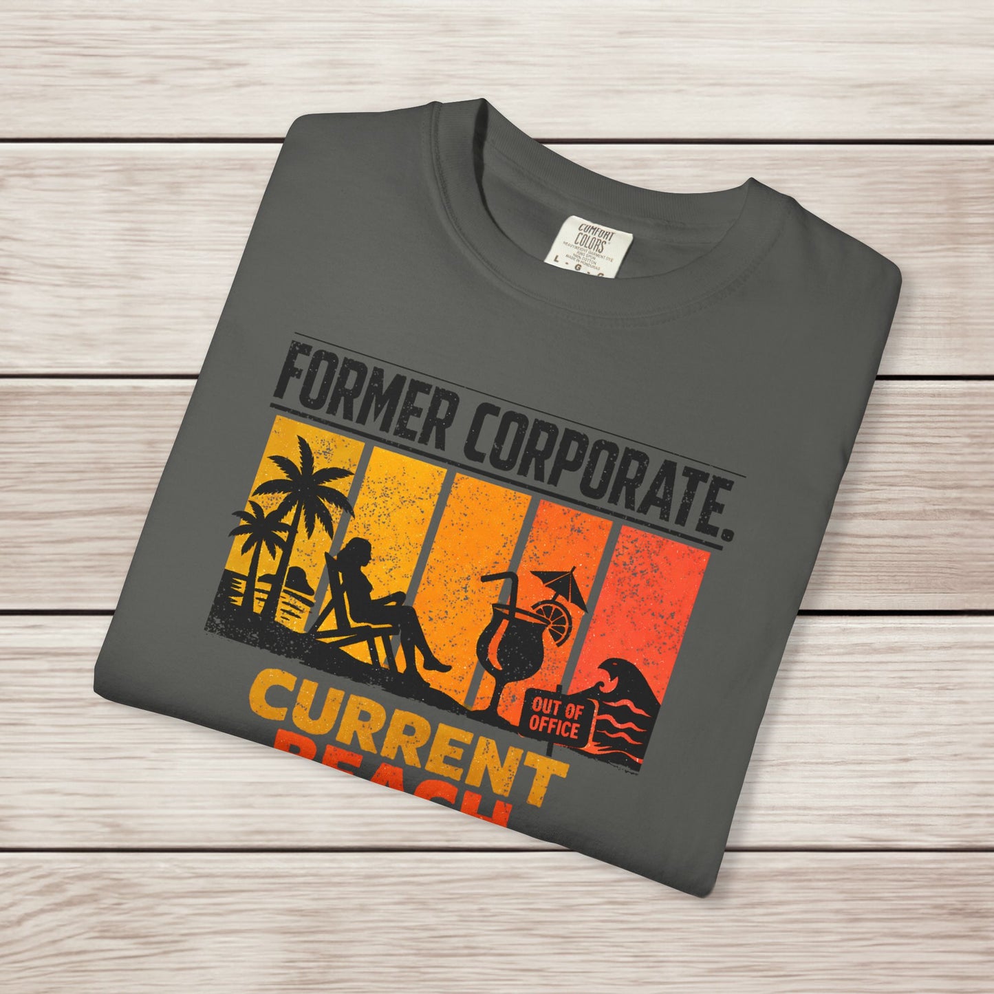 Former Corporate. Current Beach Enthusiast. Retro Sunset Stripe Graphic Tee