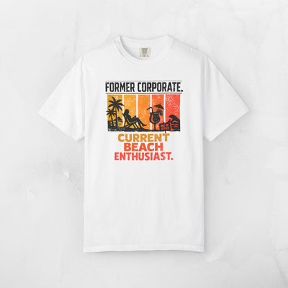 Former Corporate. Current Beach Enthusiast. Retro Sunset Stripe Graphic Tee