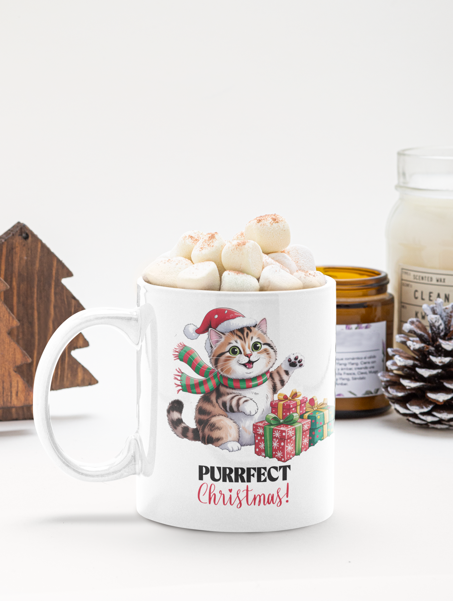 Cute Christmas Cat Ceramic Mug- 11 oz