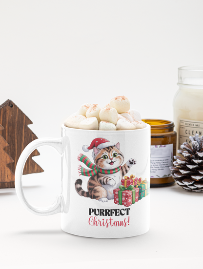 Cute Christmas Cat Ceramic Mug- 11 oz