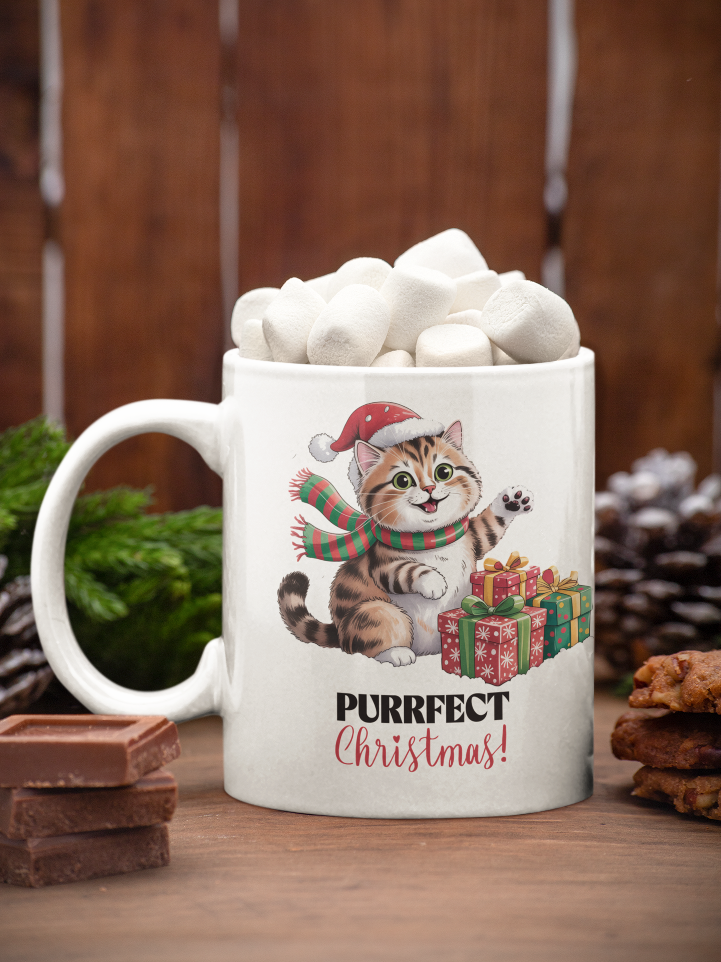 Cute Christmas Cat Ceramic Mug- 11 oz