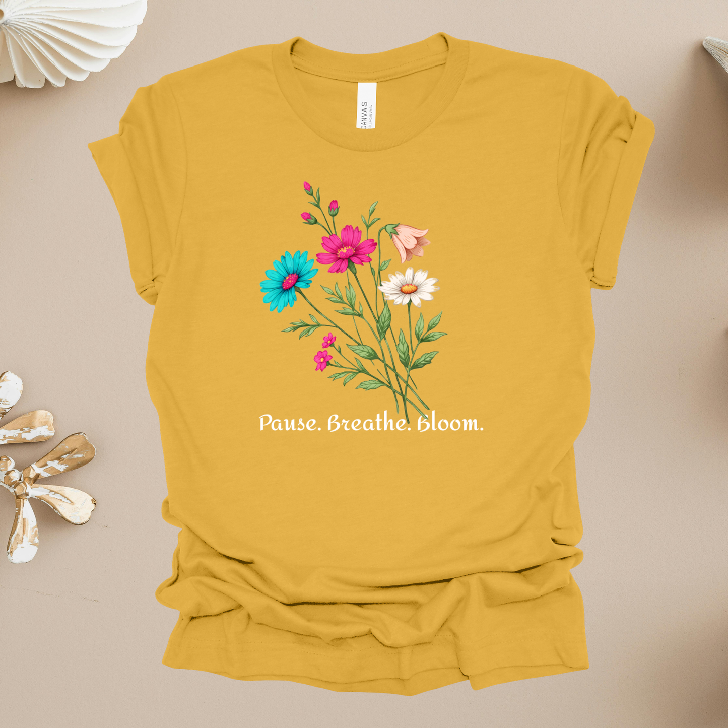 Floral 'Pause. Breathe. Bloom.' Tee