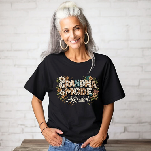 Grandma Mode Activated T-Shirt, Patchwork-Style Tee for Active Grandmas