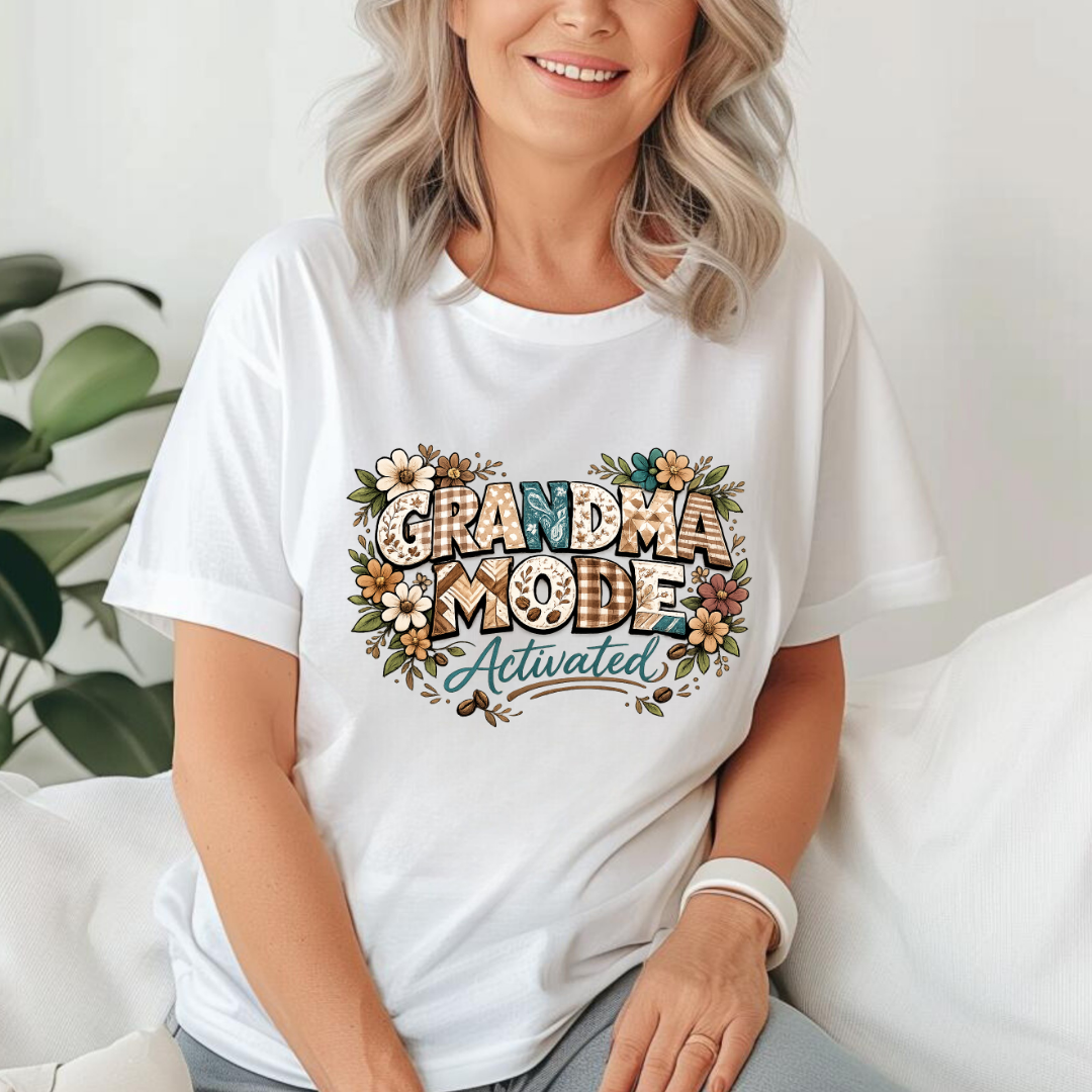 Grandma Mode Activated T-Shirt, Patchwork-Style Tee for Active Grandmas