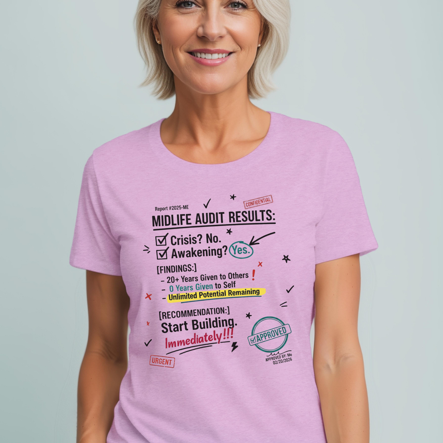 Midlife Audit Results T-Shirt — Start Building Immediately Motivational Tee
