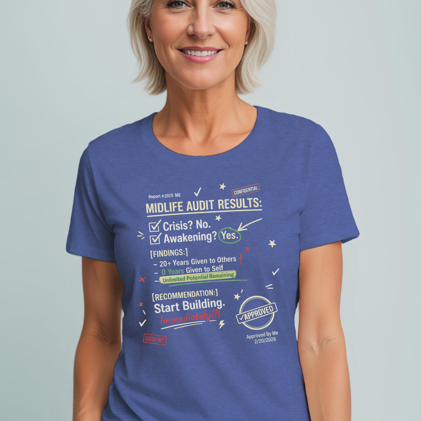 Midlife Audit Results T-Shirt — Start Building Immediately Motivational Tee