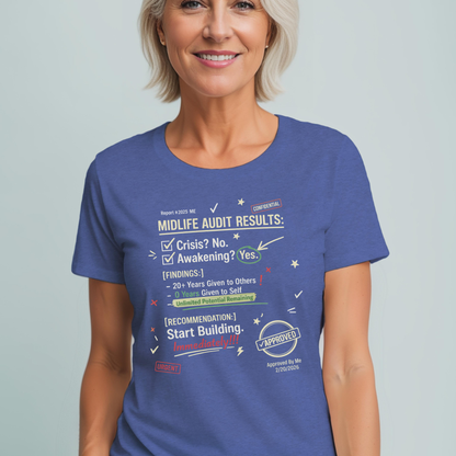 Midlife Audit Results T-Shirt — Start Building Immediately Motivational Tee