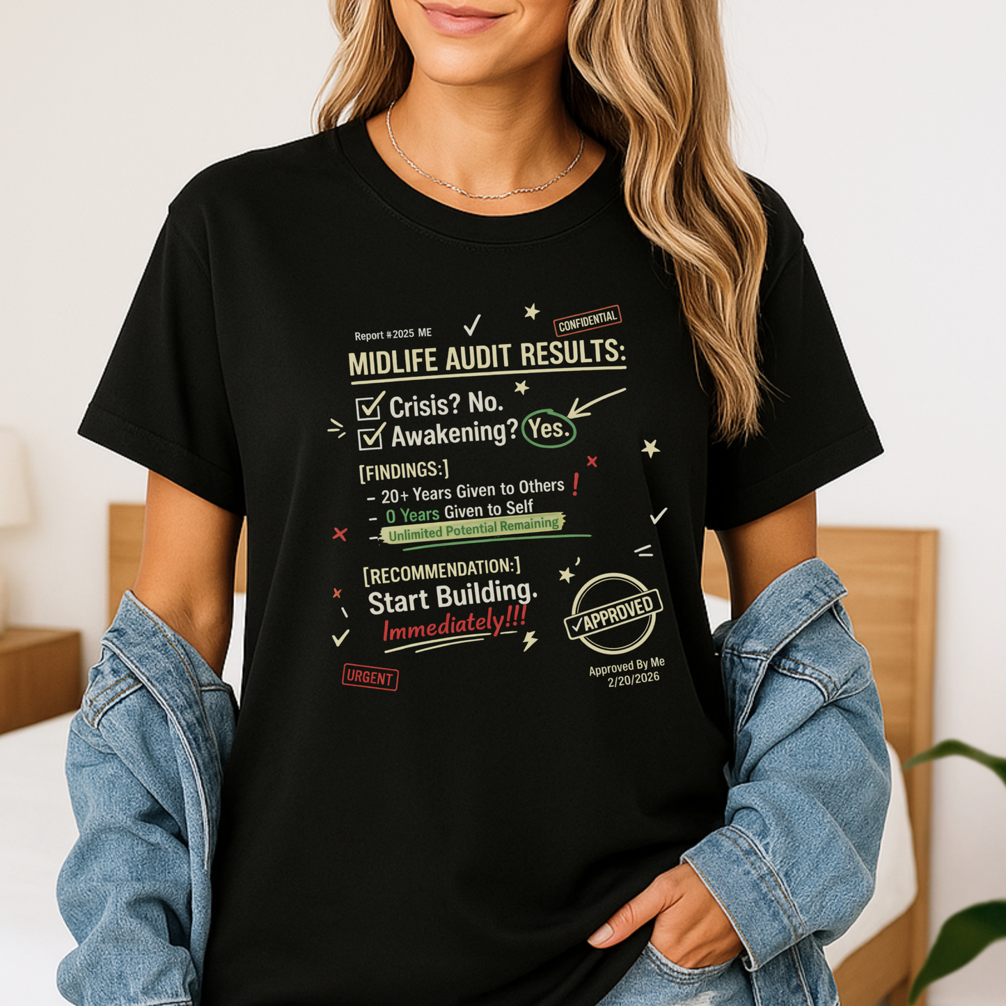Midlife Audit Results T-Shirt — Start Building Immediately Motivational Tee