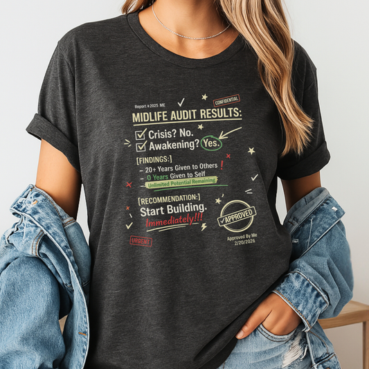 Midlife Audit Results T-Shirt — Start Building Immediately Motivational Tee