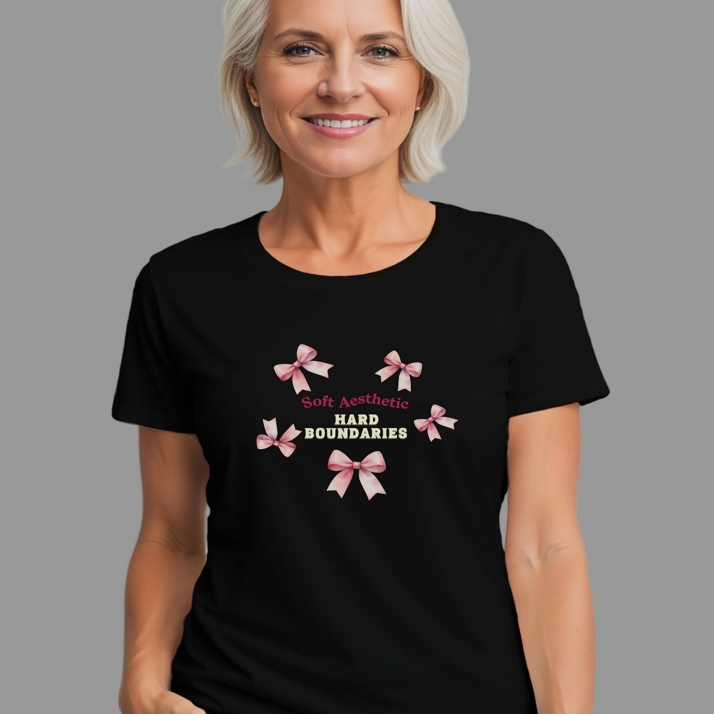Soft but Strong Tee - "Soft Exterior, Hard Boundaries" Coquette Bow Tee for Women