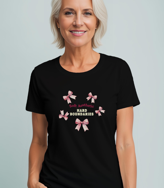 Soft but Strong Tee - "Soft Exterior, Hard Boundaries" Coquette Bow Tee for Women