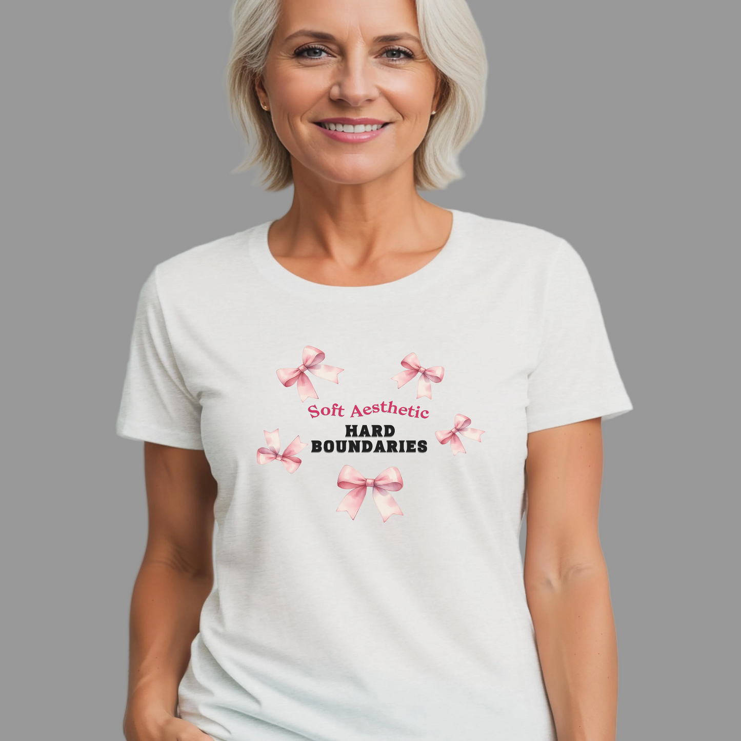 Soft but Strong Tee - "Soft Exterior, Hard Boundaries" Coquette Bow Tee for Women