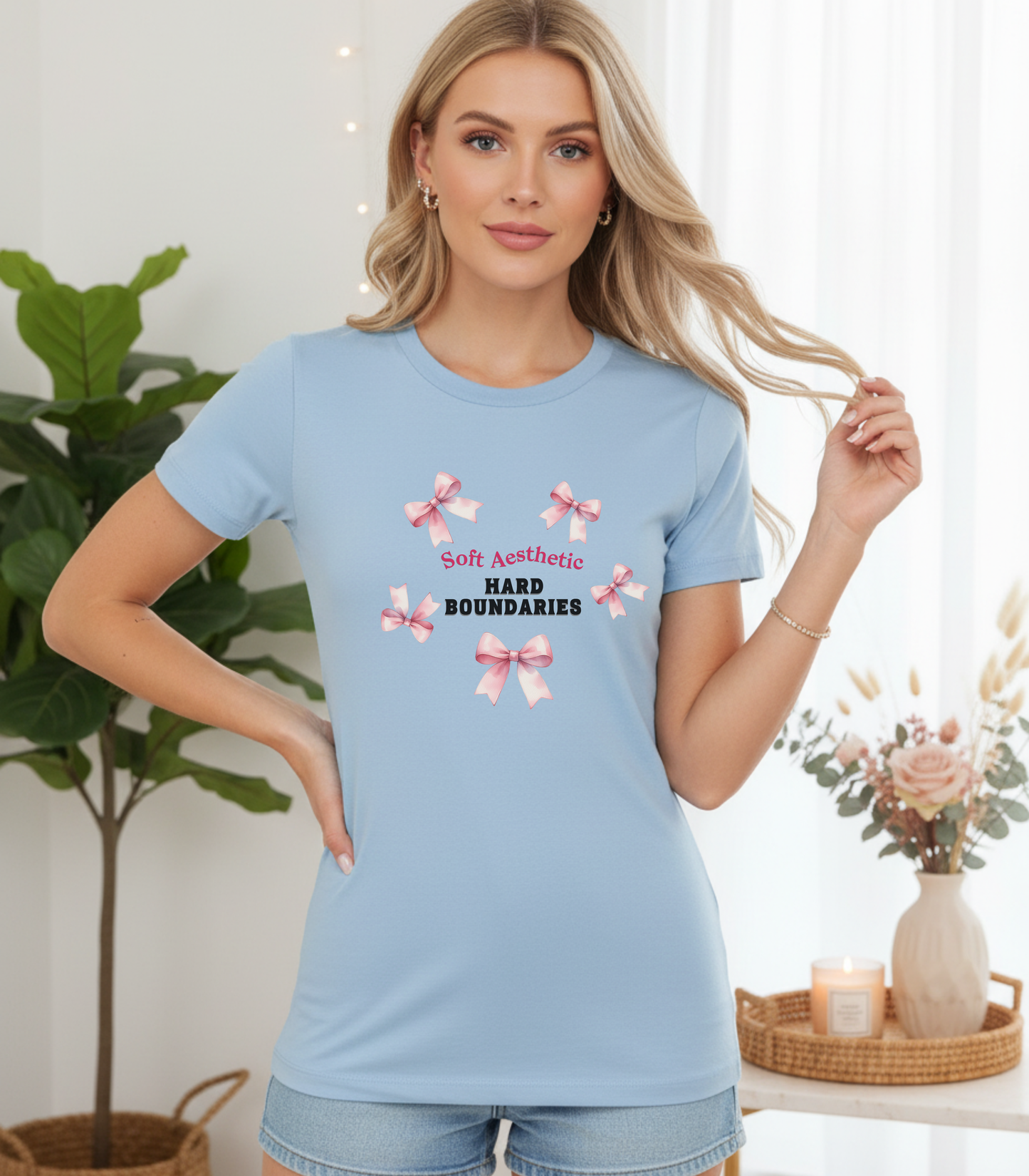Soft but Strong Tee - "Soft Exterior, Hard Boundaries" Coquette Bow Tee for Women
