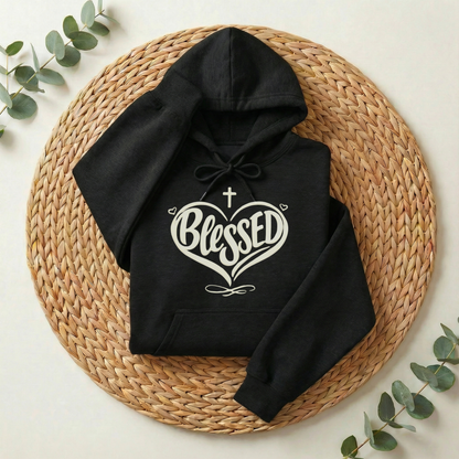 Blessed Hoodie, Faith-Based Word Art Tee for Grateful Women
