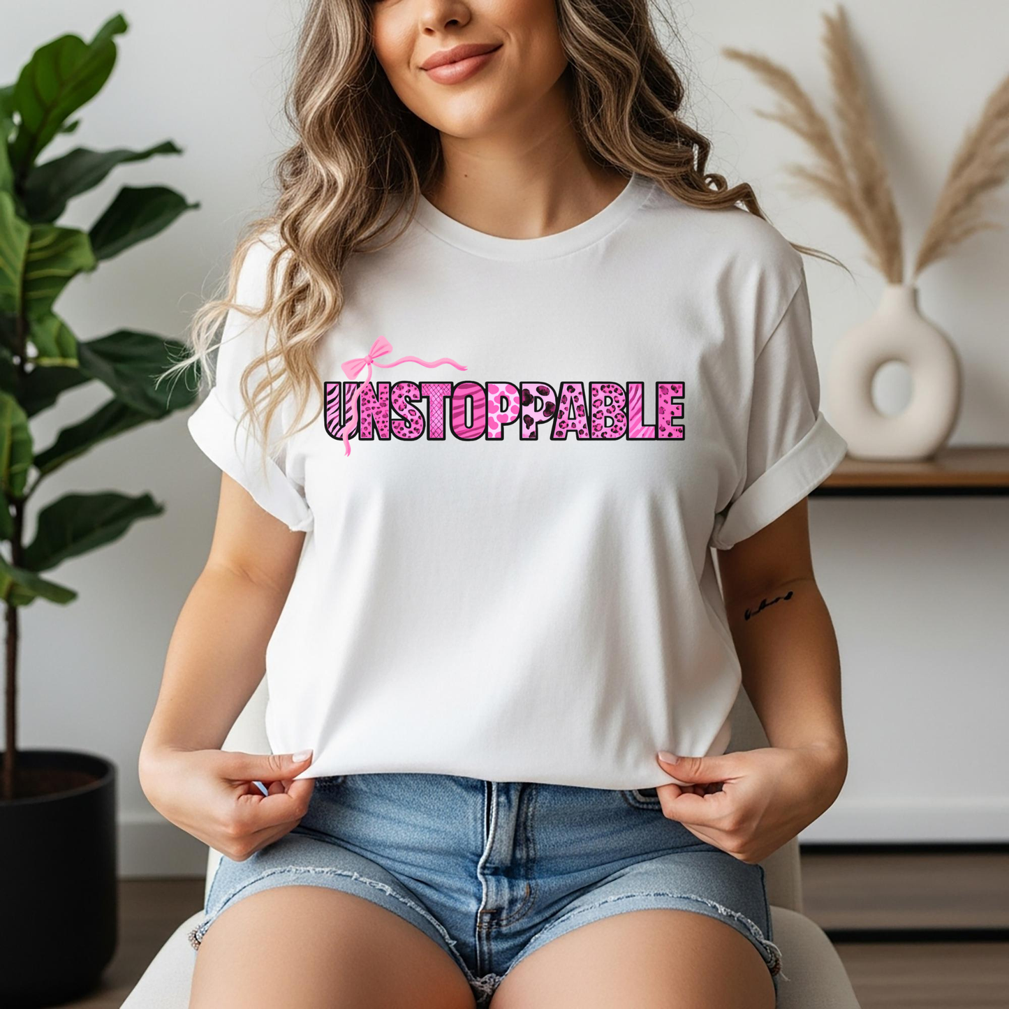 Unstoppable T-Shirt - Animal Print Word Art Tee for Women Entrepreneurs