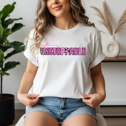Unstoppable T-Shirt - Animal Print Word Art Tee for Women Entrepreneurs