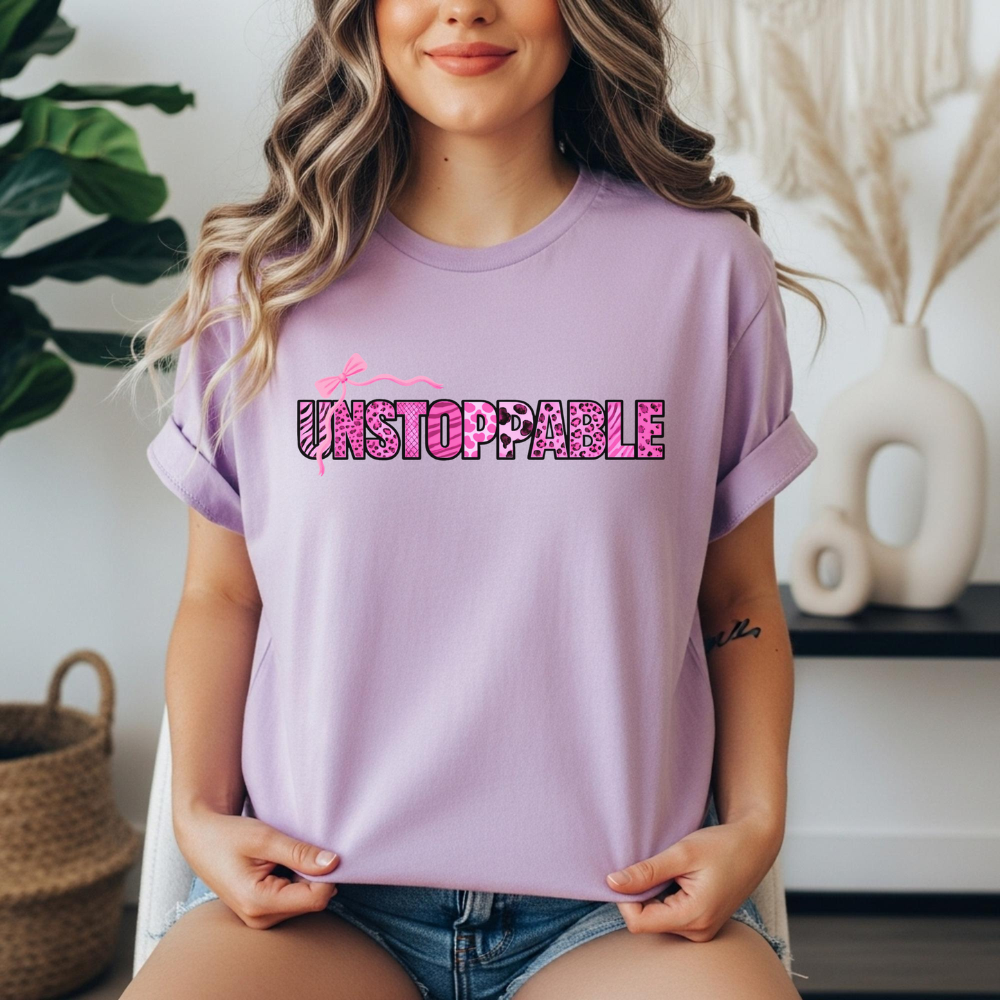 Unstoppable T-Shirt - Animal Print Word Art Tee for Women Entrepreneurs
