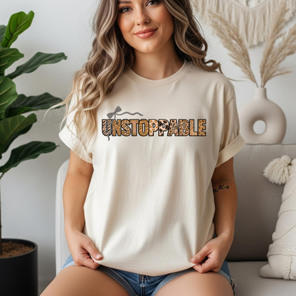 Unstoppable T-Shirt - Animal Print Word Art Tee for Women Entrepreneurs