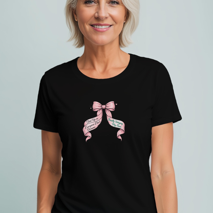 Bow on Top T-Shirt - Coquette Ribbon Tee for Women
