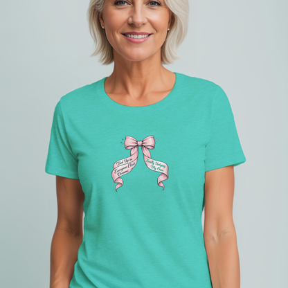 Bow on Top T-Shirt - Coquette Ribbon Tee for Women