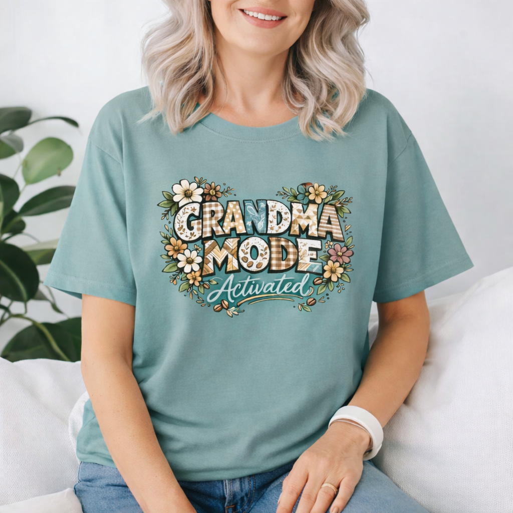 Grandma Mode Activated T-Shirt, Patchwork-Style Tee for Active Grandmas