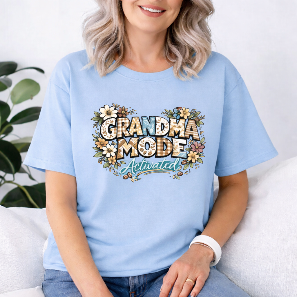 Grandma Mode Activated T-Shirt, Patchwork-Style Tee for Active Grandmas