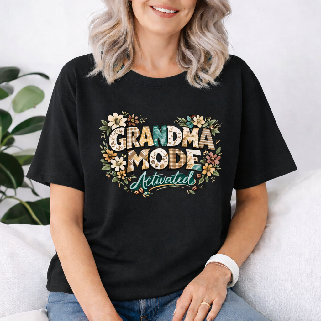 Grandma Mode Activated T-Shirt, Patchwork-Style Tee for Active Grandmas
