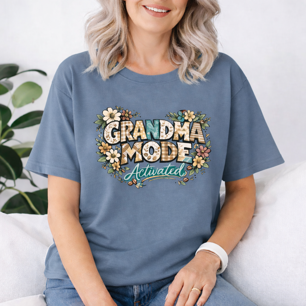 Grandma Mode Activated T-Shirt, Patchwork-Style Tee for Active Grandmas
