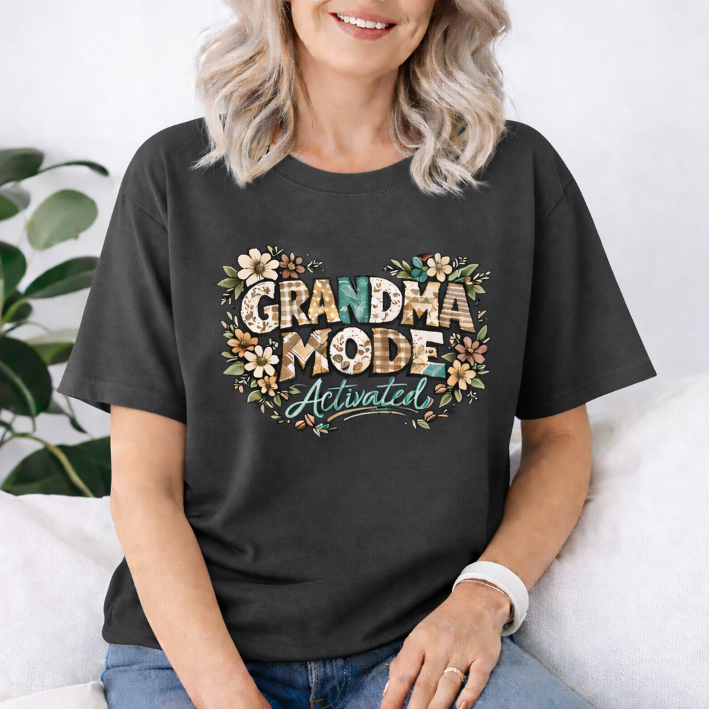 Grandma Mode Activated T-Shirt, Patchwork-Style Tee for Active Grandmas