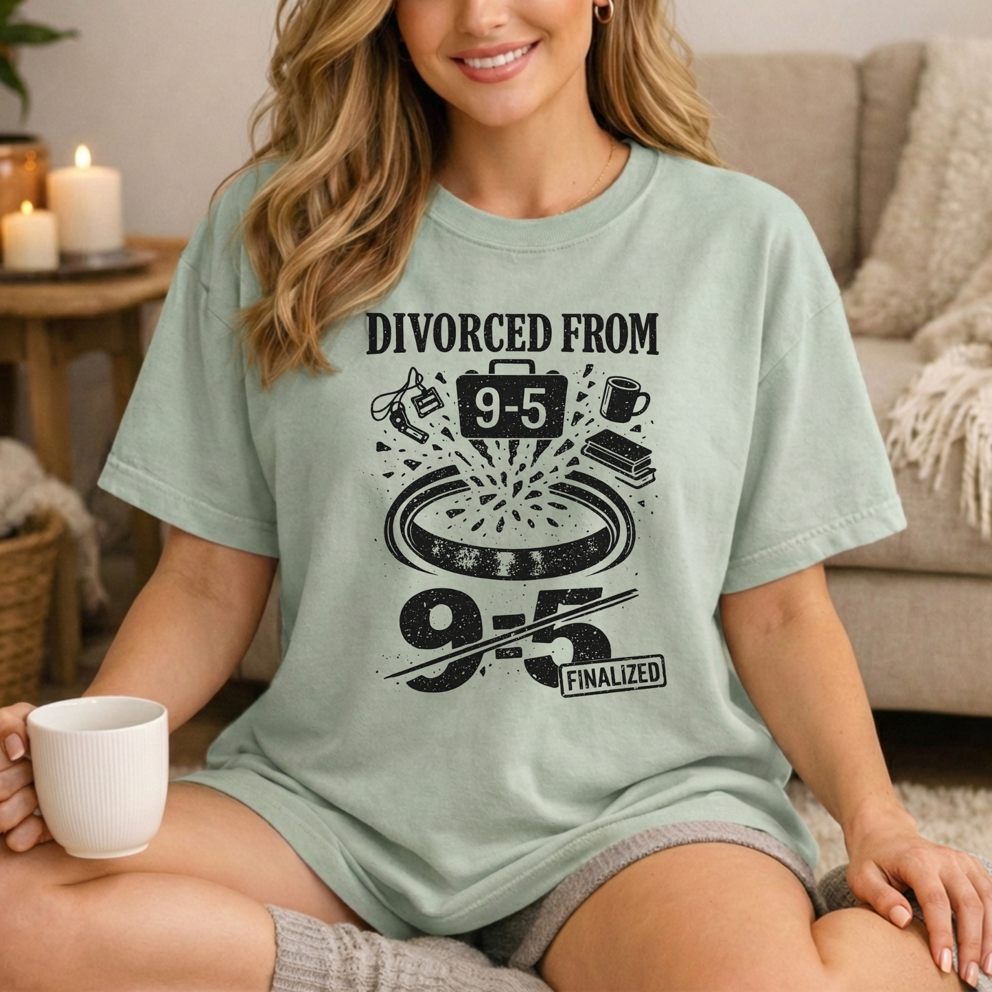 Divorced From 9-5 T-Shirt — Funny Work Resignation Graphic Tee