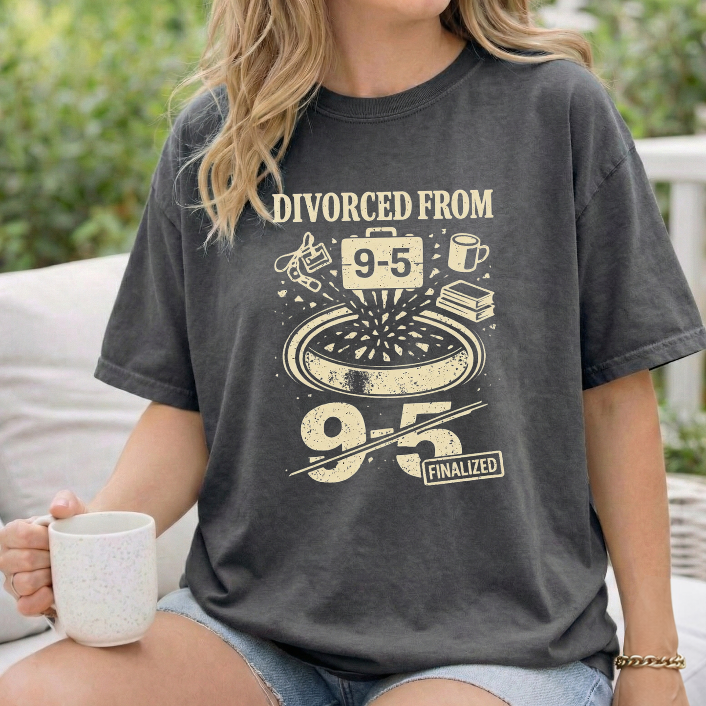Divorced From 9-5 T-Shirt — Funny Work Resignation Graphic Tee