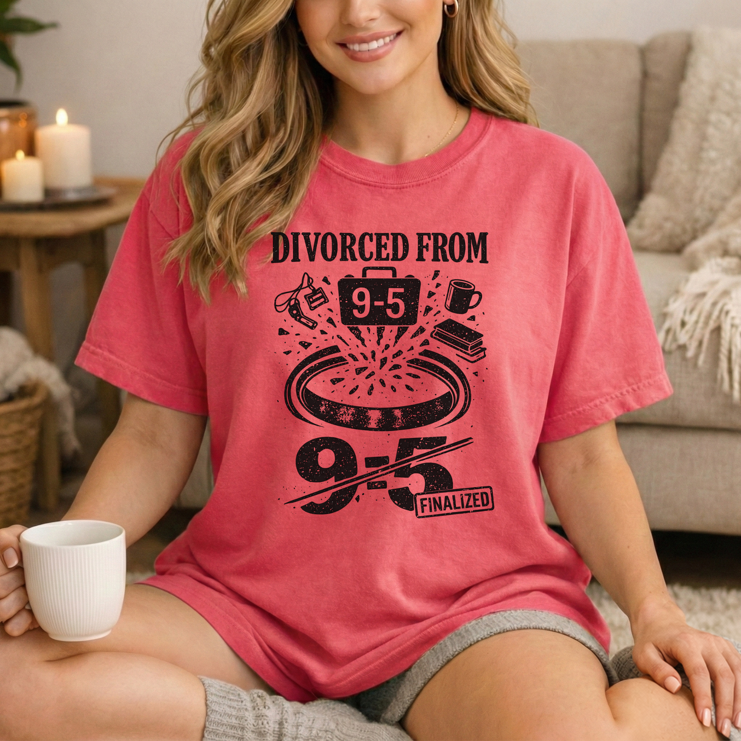 Divorced From 9-5 T-Shirt — Funny Work Resignation Graphic Tee
