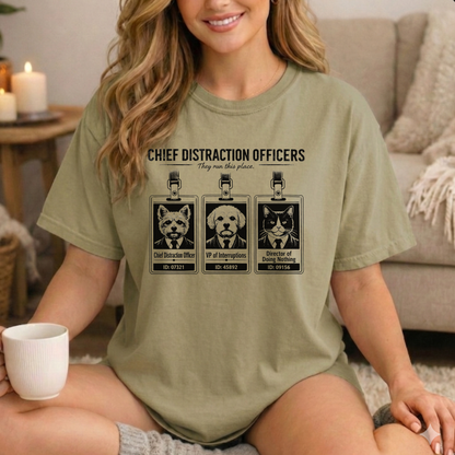 Chief Distraction Officers T-Shirt — Cute ID Badge Dogs Graphic Tee