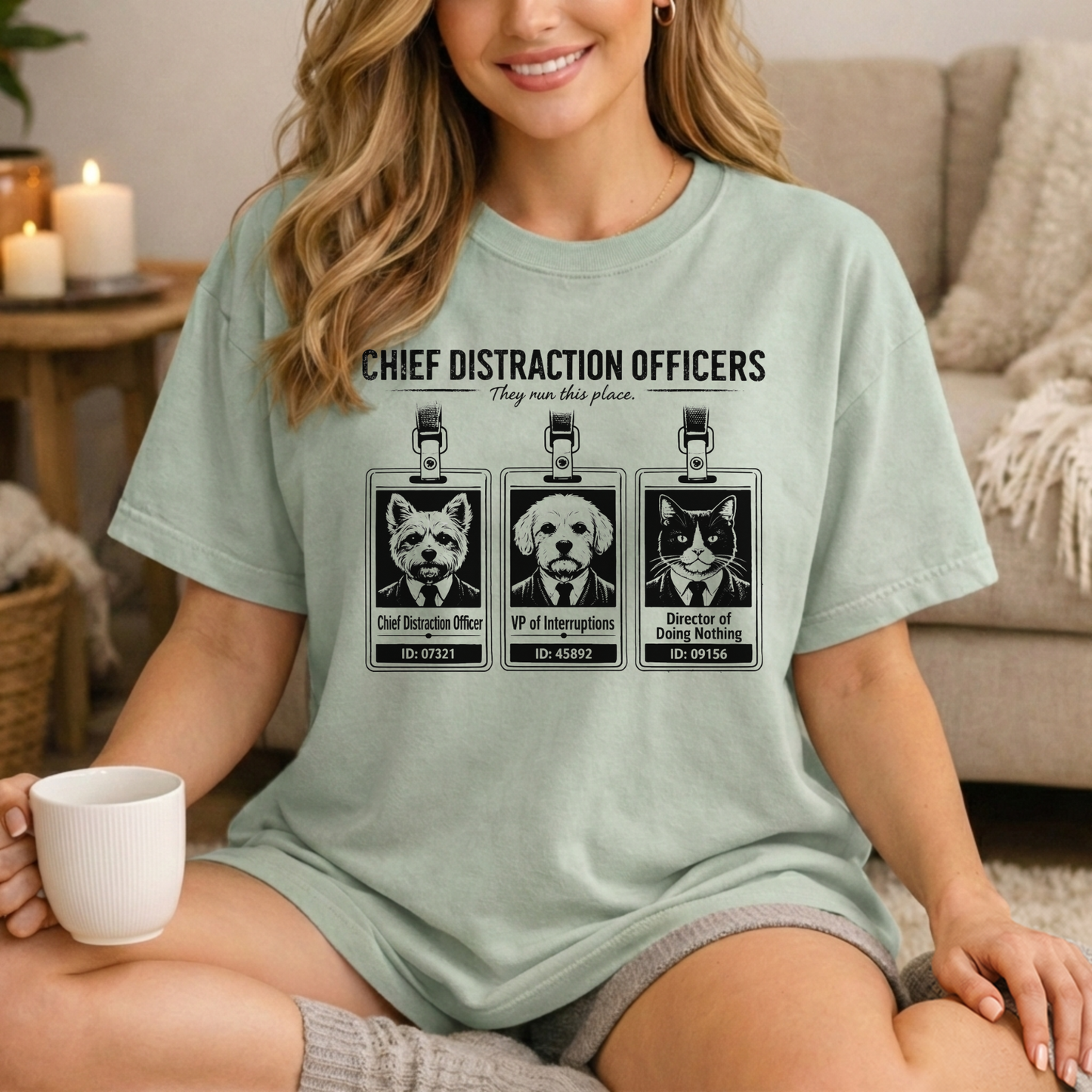 Chief Distraction Officers T-Shirt — Cute ID Badge Dogs Graphic Tee