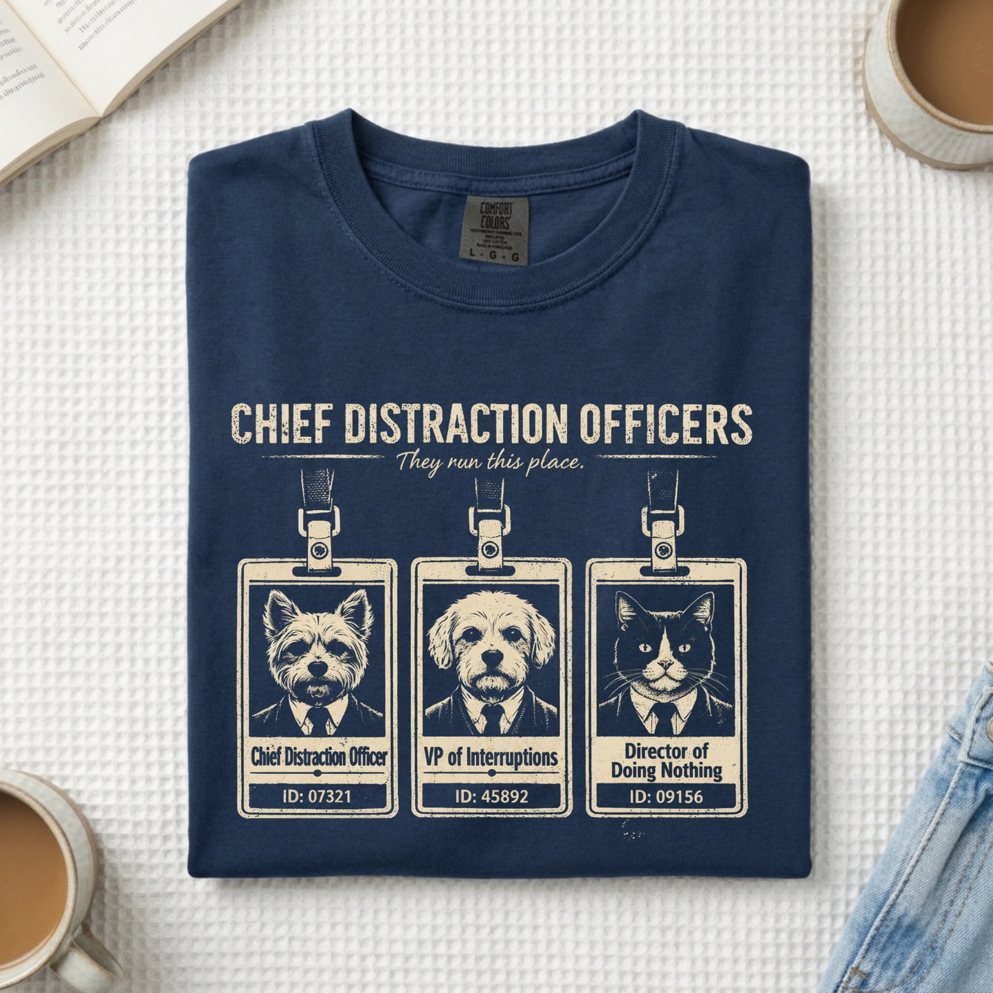 Chief Distraction Officers T-Shirt — Cute ID Badge Dogs Graphic Tee