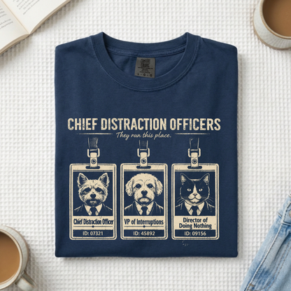 Chief Distraction Officers T-Shirt — Cute ID Badge Dogs Graphic Tee