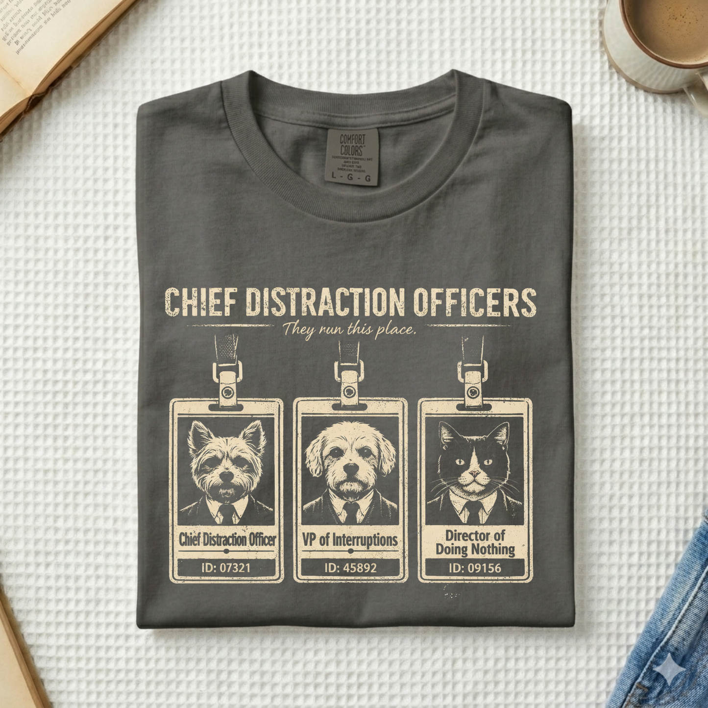 Chief Distraction Officers T-Shirt — Cute ID Badge Dogs Graphic Tee