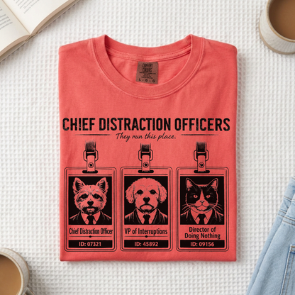 Chief Distraction Officers T-Shirt — Cute ID Badge Dogs Graphic Tee
