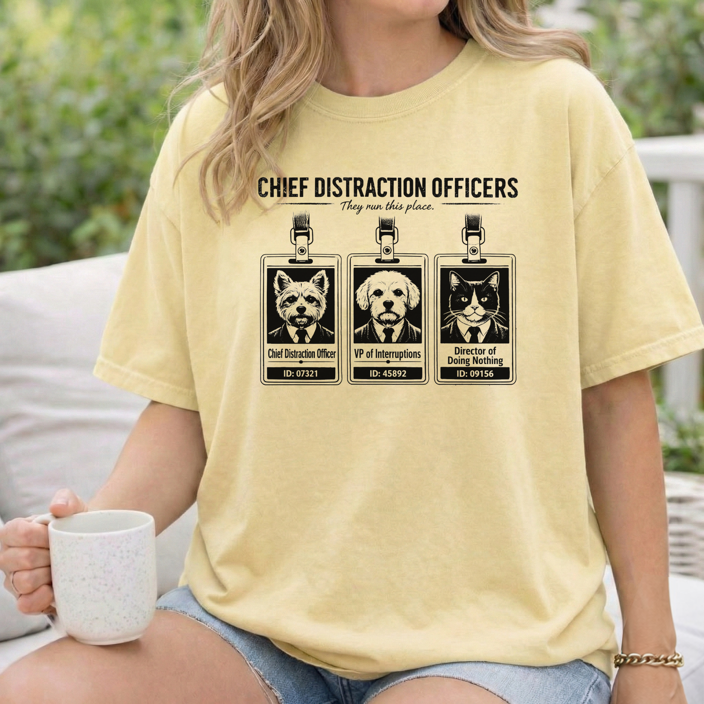 Chief Distraction Officers T-Shirt — Cute ID Badge Dogs Graphic Tee