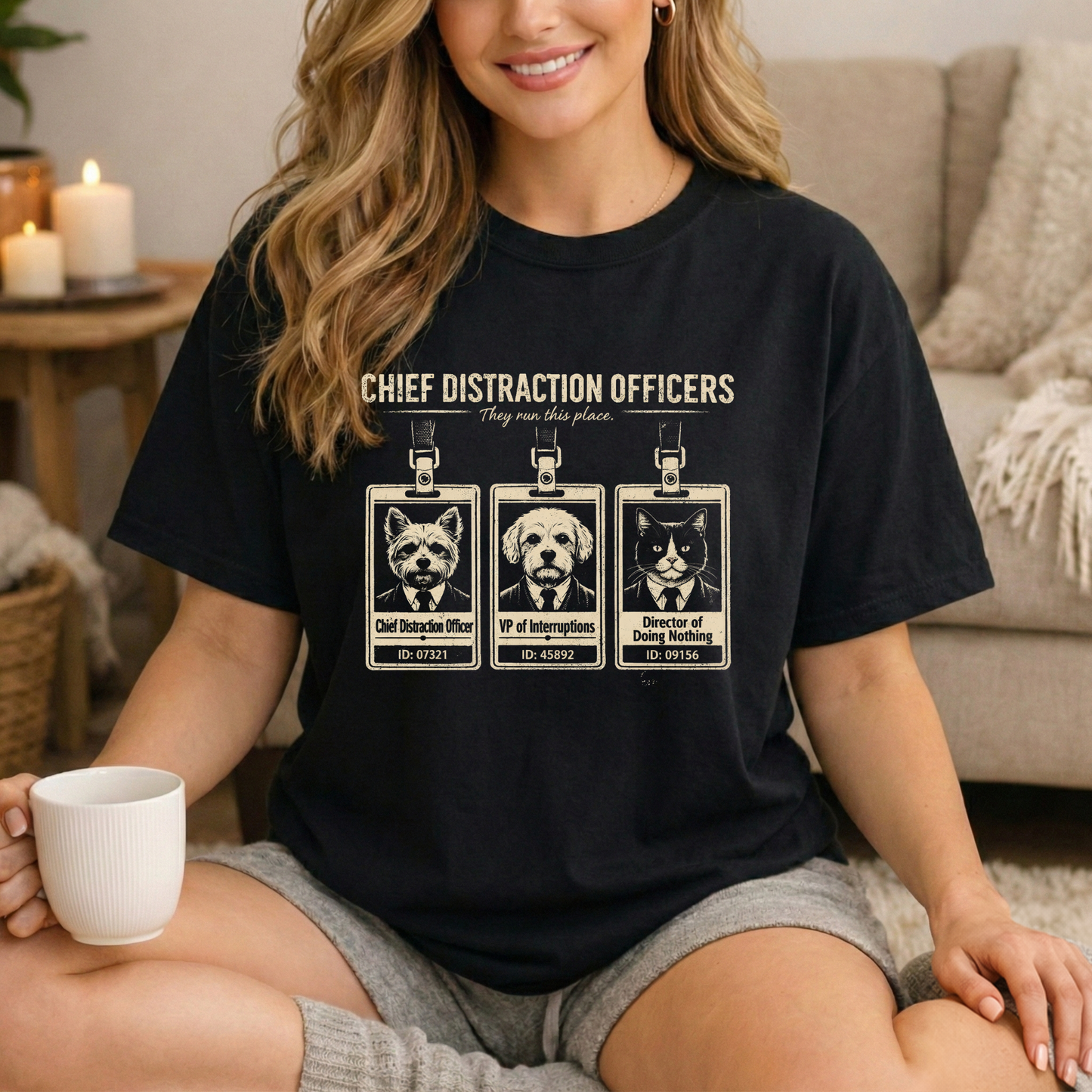 Chief Distraction Officers T-Shirt — Cute ID Badge Dogs Graphic Tee
