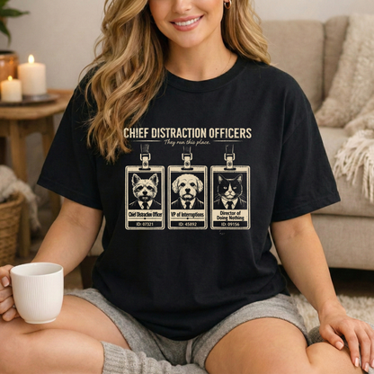 Chief Distraction Officers T-Shirt — Cute ID Badge Dogs Graphic Tee