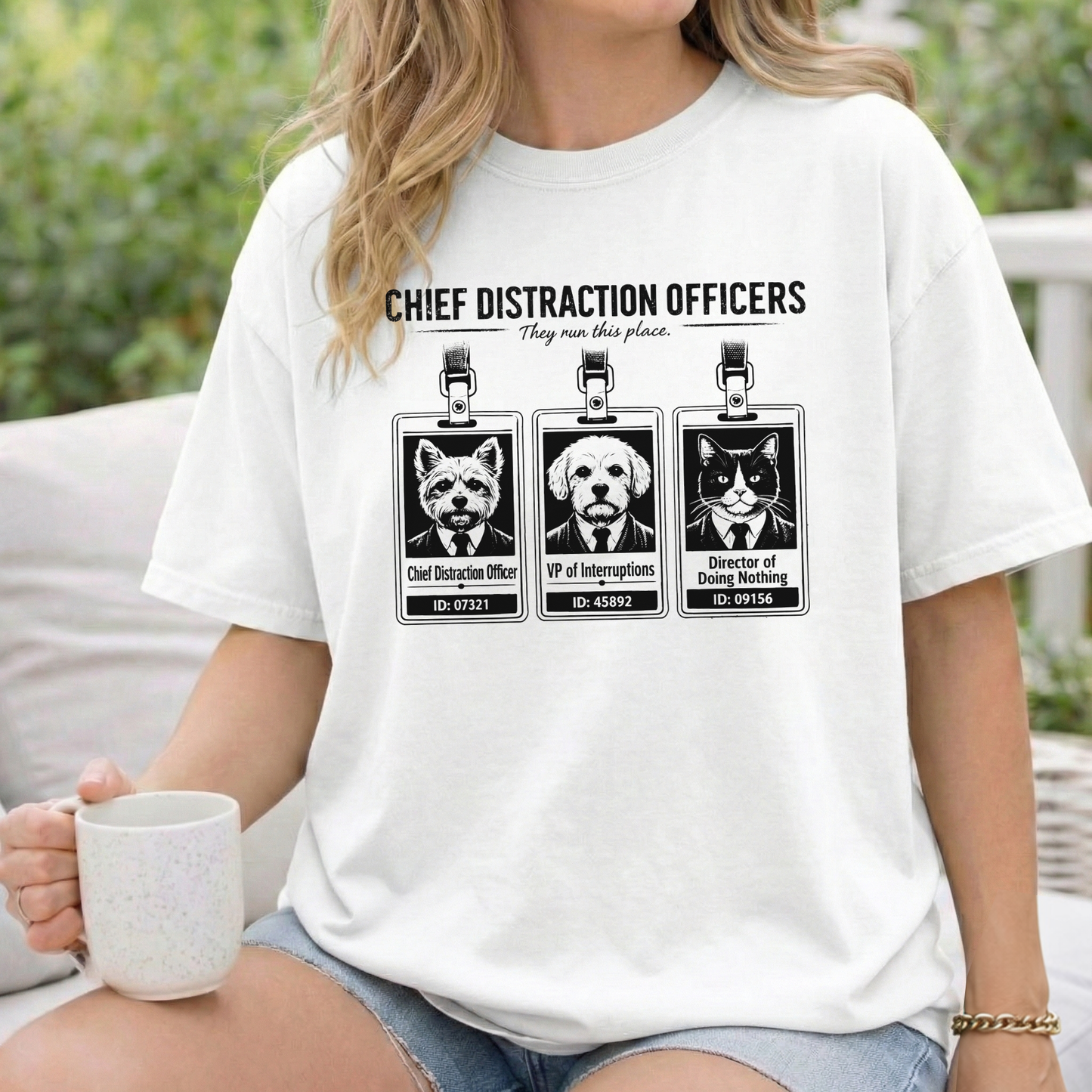 Chief Distraction Officers T-Shirt — Cute ID Badge Dogs Graphic Tee