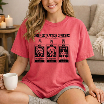 Chief Distraction Officers T-Shirt — Cute ID Badge Dogs Graphic Tee