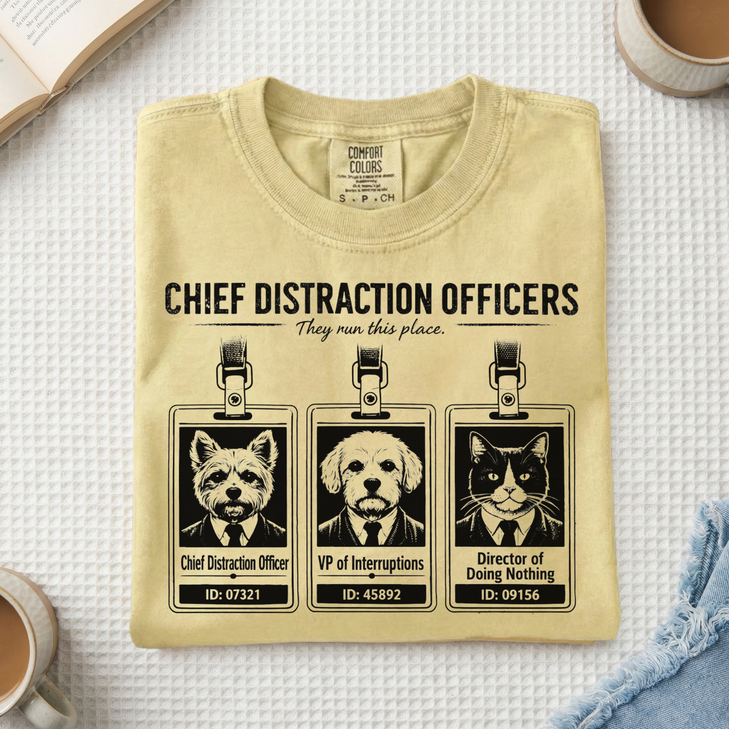 Chief Distraction Officers T-Shirt — Cute ID Badge Dogs Graphic Tee