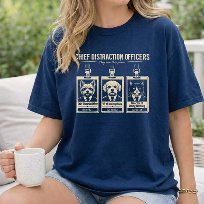 Chief Distraction Officers T-Shirt — Cute ID Badge Dogs Graphic Tee